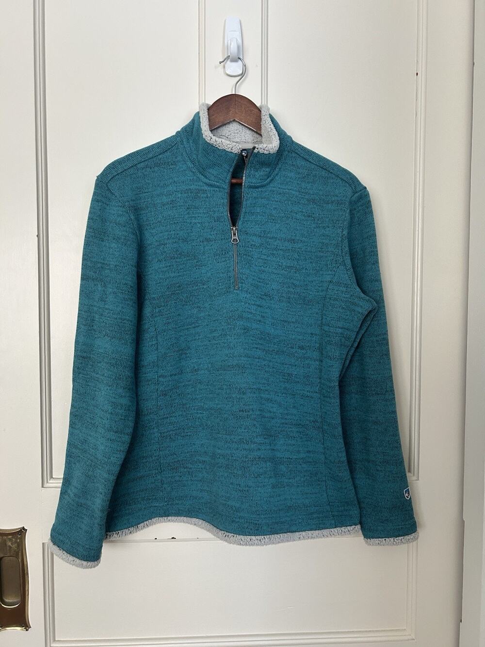Kuhl 1/4 Zip Knit Pullover Sweater Womens Size XL Teal Outdoor Comfort Cozy